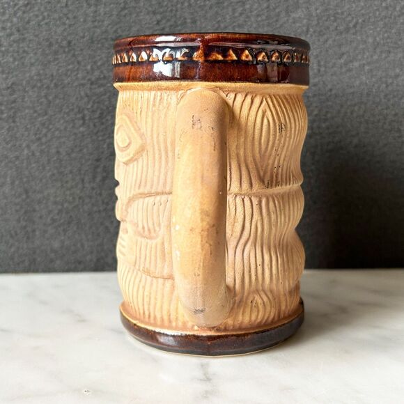 VIntage TIki Mug Paul Marshall Hawaiian Polynesian Light/Dark Brown Cup Barware - Picture 4 of 6